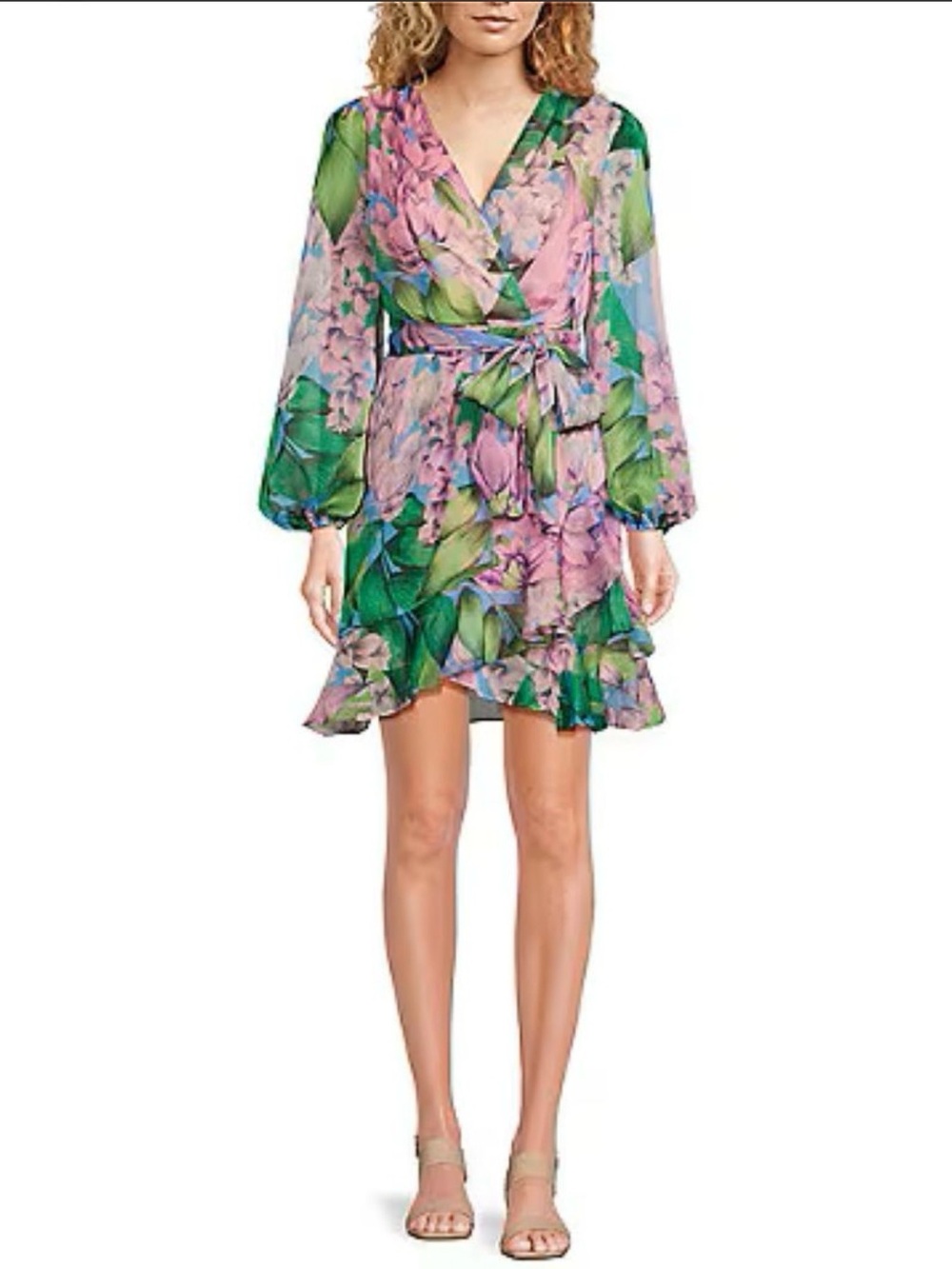 💖 NEW Sandro Pink, Green and Blue Floral Wrap Dress